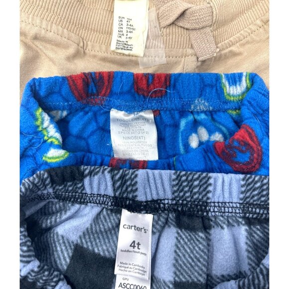 Boy's Fleece & Knit Lounging Pants, Blue & Navy Plaid, Blue Print, Tan - Size 4 - Picture 8 of 9